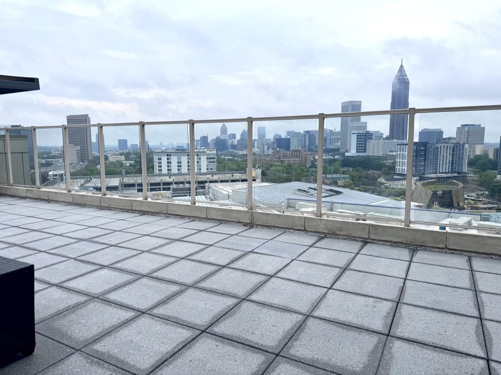 The empty rooftop space at Ventanas, Atlanta, before being transformed into a romantic proposal setup.