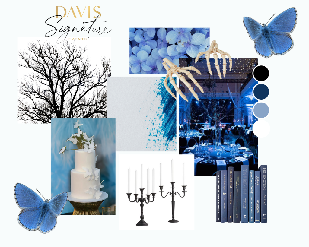 Mood board thoughtfully curated for spooky chic quinceanera by Georgia Event Planner Davis Signature Events & Design